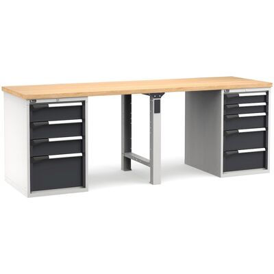 Banco da lavoro Fami Master 250cm grigio con piano in legno e 9 cassetti Banco da lavoro Fami Master 250cm grigio con piano in legno e 9 cassetti