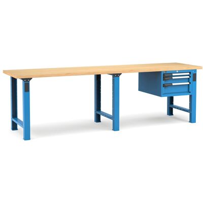 Banco da lavoro Fami Master 300cm blu con piano in legno e 3 cassetti Banco da lavoro Fami Master 300cm blu con piano in legno e 3 cassetti