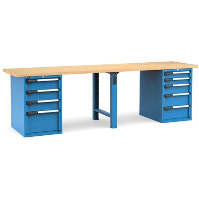 Banco da lavoro Fami Master 300cm blu con piano in legno e 9 cassetti Banco da lavoro Fami Master 300cm blu con piano in legno e 9 cassetti
