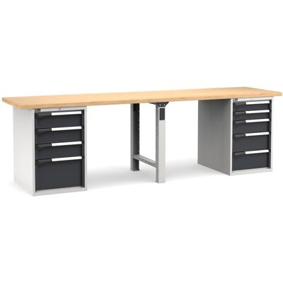 Banco da lavoro Fami Master 300cm grigio con piano in legno e 9 cassetti Banco da lavoro Fami Master 300cm grigio con piano in legno e 9 cassetti