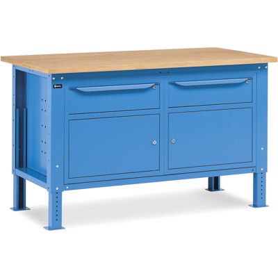 Banco da lavoro regolabile Fami WORK1512 150cm con piano in legno e 2 armadietti e 2 cassetti Banco da lavoro regolabile Fami WORK1512 150cm con piano in legno e 2 armadietti e 2 cassetti