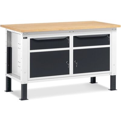 Banco da lavoro regolabile Fami WORK1511 150cm con piano in legno e 2 armadietti e 2 cassetti Banco da lavoro regolabile Fami WORK1511 150cm con piano in legno e 2 armadietti e 2 cassetti