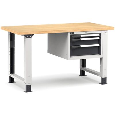 Banco da lavoro regolabile Fami Master 150cm grigio con piano in legno e 3 cassetti Banco da lavoro regolabile Fami Master 150cm grigio con piano in legno e 3 cassetti