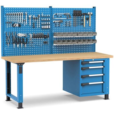 Banco da lavoro regolabile Fami Master 200cm blu con parete attrezzata e 4 cassetti Banco da lavoro regolabile Fami Master 200cm blu con parete attrezzata e 4 cassetti