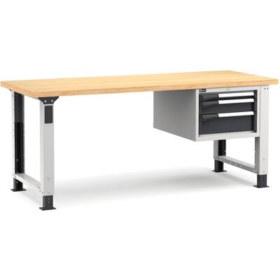 Banco da lavoro regolabile Fami Master 200cm grigio con piano in legno e 3 cassetti Banco da lavoro regolabile Fami Master 200cm grigio con piano in legno e 3 cassetti