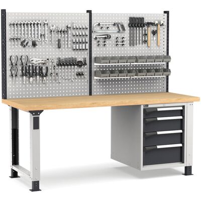 Banco da lavoro regolabile Fami Master 200cm grigio con parete attrezzata e 4 cassetti Banco da lavoro regolabile Fami Master 200cm grigio con parete attrezzata e 4 cassetti