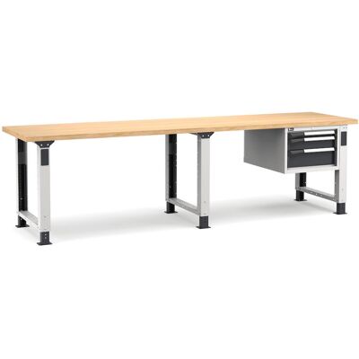 Banco da lavoro regolabile Fami Master 300cm grigio con piano in legno e 3 cassetti Banco da lavoro regolabile Fami Master 300cm grigio con piano in legno e 3 cassetti