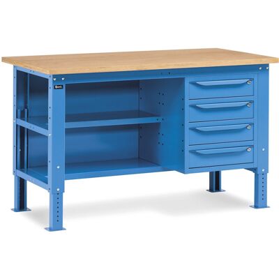 Banco da lavoro regolabile Fami WORK1508 150cm, piano in legno, 4 cassetti e 2 semipiano Banco da lavoro regolabile Fami WORK1508 150cm, piano in legno, 4 cassetti e 2 semipiano