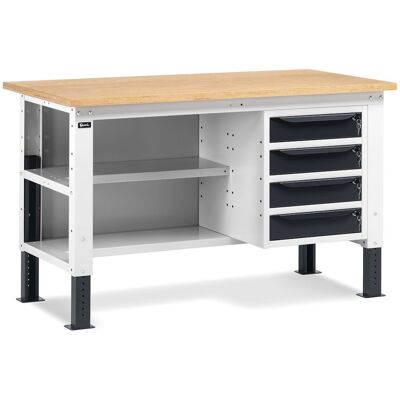 Banco da lavoro regolabile Fami WORK1507 150cm, piano in legno, 4 cassetti e 2 semipiano Banco da lavoro regolabile Fami WORK1507 150cm, piano in legno, 4 cassetti e 2 semipiano