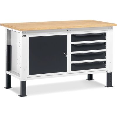 Banco da lavoro regolabile Fami WORK1509 150cm, piano in legno, armadio e 4 cassetti Banco da lavoro regolabile Fami WORK1509 150cm, piano in legno, armadio e 4 cassetti