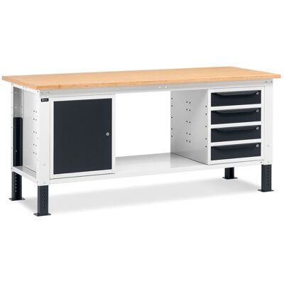 Banco da lavoro regolabile Fami WORK2005 200cm bicolore piano in legno, armadietto e 4 cassetti Banco da lavoro regolabile Fami WORK2005 200cm bicolore piano in legno, armadietto e 4 cassetti