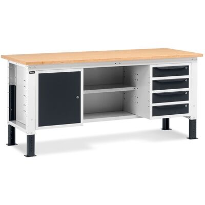 Banco da lavoro regolabile Fami WORK2007 200cm chiuso, piano in legno, armadio e 4 cassetti Banco da lavoro regolabile Fami WORK2007 200cm chiuso, piano in legno, armadio e 4 cassetti