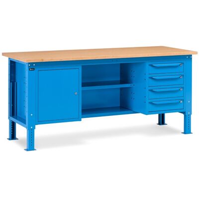 Banco da lavoro regolabile Fami WORK2008 200cm chiuso, piano in legno, armadio e 4 cassetti Banco da lavoro regolabile Fami WORK2008 200cm chiuso, piano in legno, armadio e 4 cassetti