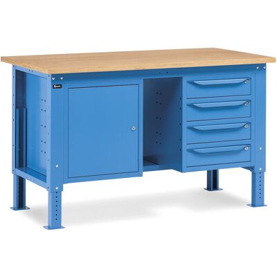 Banco da lavoro regolabile Fami WORK1506 150cm, piano in legno, armadio e 4 cassetti Banco da lavoro regolabile Fami WORK1506 150cm, piano in legno, armadio e 4 cassetti