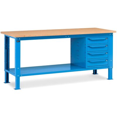 Banco da lavoro regolabile Fami WORK2004 200cm con piano in legno e armadio a 4 cassetti Banco da lavoro regolabile Fami WORK2004 200cm con piano in legno e armadio a 4 cassetti