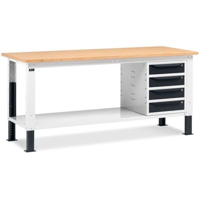 Banco da lavoro regolabile Fami WORK2003 200cm con piano in legno e armadio a 4 cassetti Banco da lavoro regolabile Fami WORK2003 200cm con piano in legno e armadio a 4 cassetti