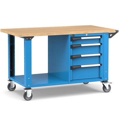 Banco da lavoro regolabile Fami Master 150cm blu con ruote e 4 cassetti Banco da lavoro regolabile Fami Master 150cm blu con ruote e 4 cassetti