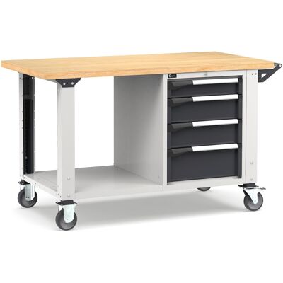 Banco da lavoro regolabile Fami Master 150cm grigio con ruote e 4 cassetti Banco da lavoro regolabile Fami Master 150cm grigio con ruote e 4 cassetti