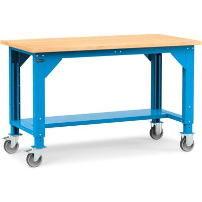 Banco da lavoro Fami Work 150cm blu con ruote e piano in legno Banco da lavoro Fami Work 150cm blu con ruote e piano in legno
