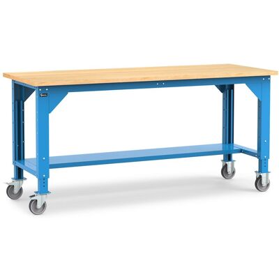 Banco da lavoro Fami Work 200cm blu con ruote e piano in legno Banco da lavoro Fami Work 200cm blu con ruote e piano in legno