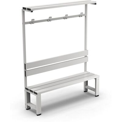 Panca per spogliatoio Fami 1502x406x1900mm con seduta a 3 doghe in acciaio e schienale Panca per spogliatoio Fami 1502x406x1900mm con seduta a 3 doghe in acciaio e schienale