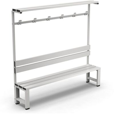 Panca per spogliatoio Fami 2034x406x1900mm con seduta a 3 doghe in acciaio e schienale Panca per spogliatoio Fami 2034x406x1900mm con seduta a 3 doghe in acciaio e schienale