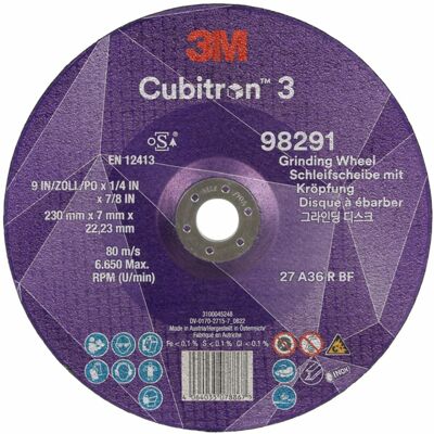 Dischi da sbavo 3M Cubitron III 98291 230x7x22,23mm a centro depresso, grana 36+ (10pz) Dischi da sbavo 3M Cubitron III 98291 230x7x22,23mm a centro depresso, grana 36+ (10pz)