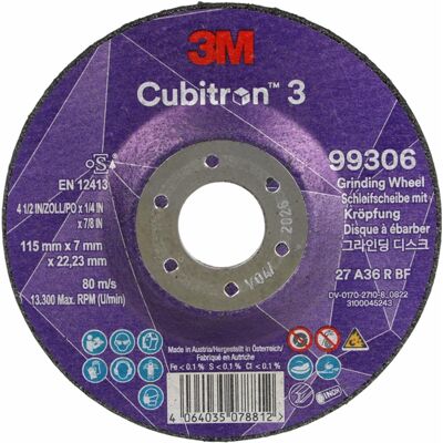 Dischi da sbavo 3M Cubitron III 99306 115x7x22,23mm a centro depresso, grana 36+ (10pz) Dischi da sbavo 3M Cubitron III 99306 115x7x22,23mm a centro depresso, grana 36+ (10pz)