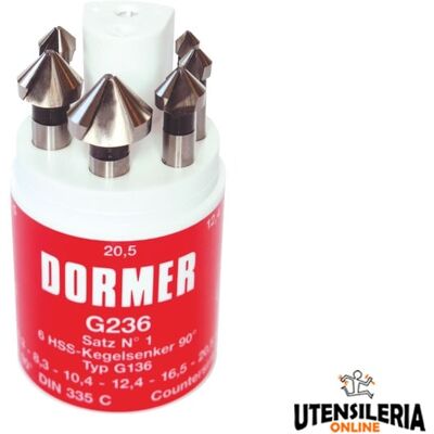 Set di avvallinatori Dormer - 6 pezzi, 90°, dimensioni 6.3-20.5mm Set di avvallinatori Dormer - 6 pezzi, 90°, dimensioni 6.3-20.5mm