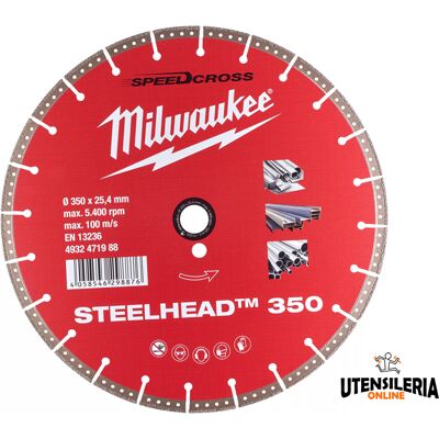 Disco diamantato Milwaukee DH 350mm per acciaio e inox Disco diamantato Milwaukee DH 350mm per acciaio e inox