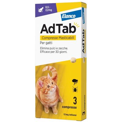 Elanco Italia Spa Adtab Trattamento Gatti - 3 Compresse Masticabili Elanco Italia Spa Adtab Trattamento Gatti - 3 Compresse Masticabili