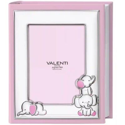 Valenti Argenti Album Fotografico Rosa per Nascita con Elefantini Personalizzabile con Incisione Valenti Argenti Album Fotografico Rosa per Nascita con Elefantini Personalizzabile con Incisione