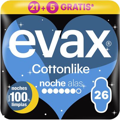 Evax Cottonlike compresas noche alas 26 u Evax Cottonlike compresas noche alas 26 u