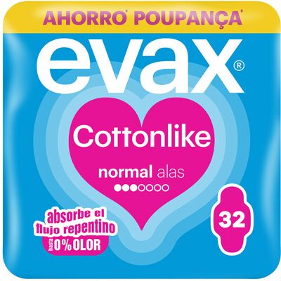 Evax Cottonlike compresas normal alas 32 u Evax Cottonlike compresas normal alas 32 u