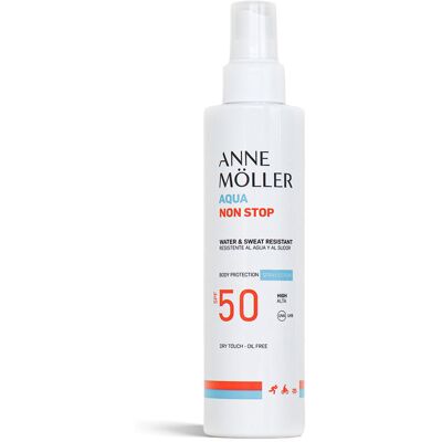 Anne Möller Spray Aqua Non Stop resistente all’acqua e al sudore SPF50+ Anne Möller Spray Aqua Non Stop resistente all’acqua e al sudore SPF50+