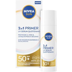 Nivea Sun 2in1 Primer UV Serum Quotidiano SPF50+ 30 ml, Siero viso con protezione solare SPF 50+ ml Crema Nivea Sun 2in1 Primer UV Serum Quotidiano SPF50+ 30 ml, Siero viso con protezione solare SPF 50+ ml Crema