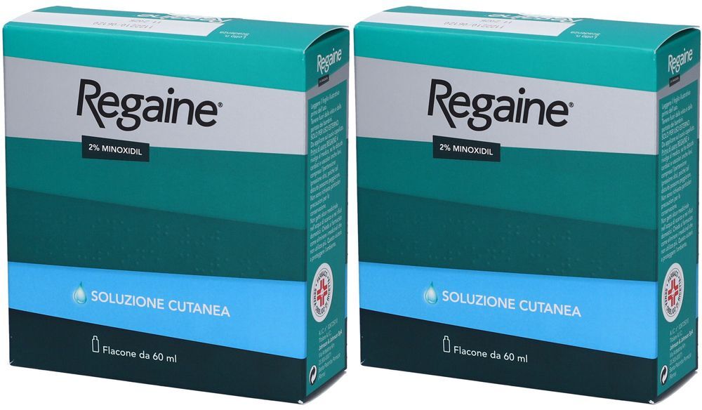 Johnson & Johnson SpA Regaine 2% Minoxidil Soluzione Cutanea per Alopecia Androgenetica Caduta Capelli Set da 2 2x60 ml 1 Johnson & Johnson SpA Regaine 2% Minoxidil Soluzione Cutanea per Alopecia Androgenetica Caduta Capelli Set da 2 2x60 ml
