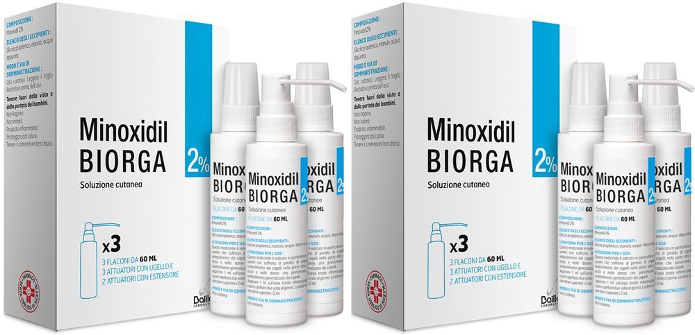 Laboratoires Bailleul S.a. Minoxidil Biorga 2% Soluzione Cutanea 3 x 60ml Set da 2 2x3x60 ml 1 Laboratoires Bailleul S.a. Minoxidil Biorga 2% Soluzione Cutanea 3 x 60ml Set da 2 2x3x60 ml