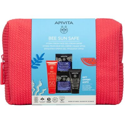 Apivita Set Crema Gel Viso Hydra Fresh SPF50 + Maschera Idratante e Anti-inquinamento Black Detox Cleansing Jelly con Pochette in Regalo 50 ml Apivita Set Crema Gel Viso Hydra Fresh SPF50 + Maschera Idratante e Anti-inquinamento Black Detox Cleansing Jelly con Pochette in Regalo 50 ml
