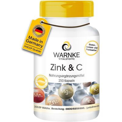 WARNKE Vitalstoffe - Zinco e vitamina C 250 pz Capsule WARNKE Vitalstoffe - Zinco e vitamina C 250 pz Capsule
