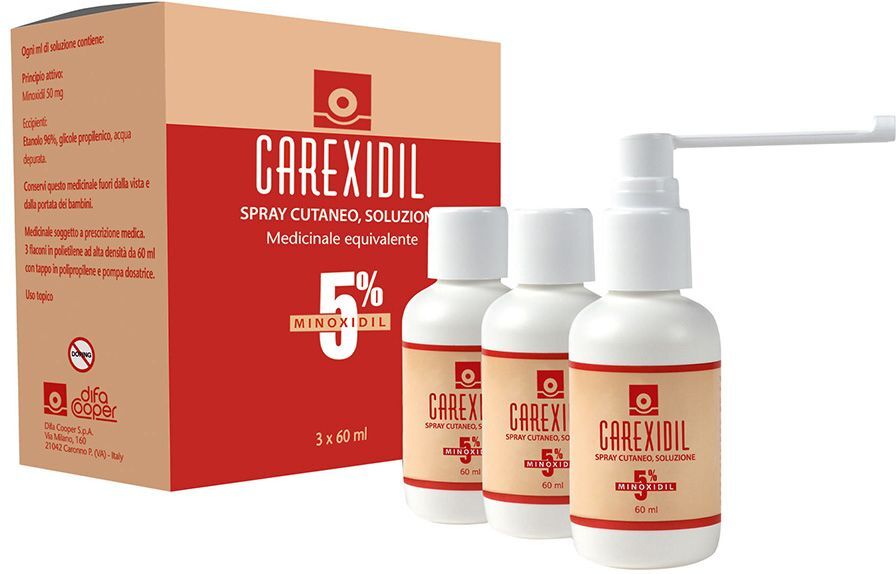 Carexidil 5% Spray Cutaneo, Soluzione 3x60 ml 1 Carexidil 5% Spray Cutaneo, Soluzione 3x60 ml