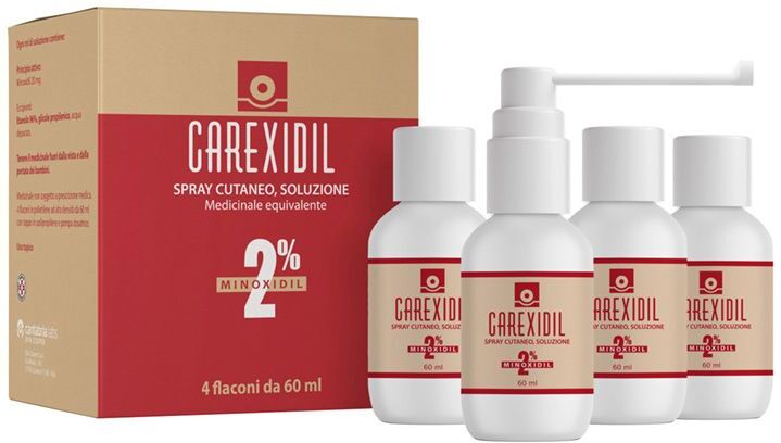 Difa Cooper SpA CAREXIDIL 2% spray cutaneo, soluzione 4x60 ml Spray 1 Difa Cooper SpA CAREXIDIL 2% spray cutaneo, soluzione 4x60 ml Spray
