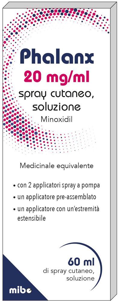 Mibe Pharma Italia Srl PHALANX 20 mg/ml spray cutaneo, soluzione 60 ml Spray 1 Mibe Pharma Italia Srl PHALANX 20 mg/ml spray cutaneo, soluzione 60 ml Spray