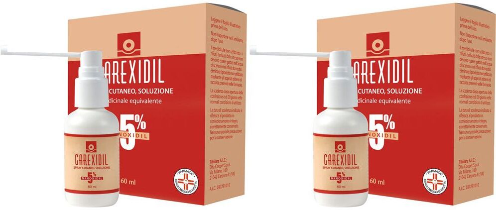 Difa Cooper SpA CAREXIDIL 5% spray cutaneo, soluzione Set da 2 2x60 ml Spray 1 Difa Cooper SpA CAREXIDIL 5% spray cutaneo, soluzione Set da 2 2x60 ml Spray