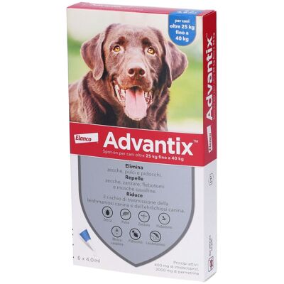 Advantix Spot ON Advantix Spot-On Per Cani Oltre 25 Kg Fino A 40 6 pz Soluzione Advantix Spot ON Advantix Spot-On Per Cani Oltre 25 Kg Fino A 40 6 pz Soluzione