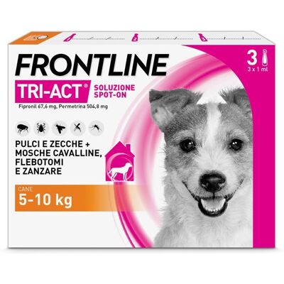 Frontline Tri-Act x3 Pipette, Antiparassitario Per Cani (5-10Kg) Contro Parassiti E Insetti Volanti 3 pz Pipette monodose Frontline Tri-Act x3 Pipette, Antiparassitario Per Cani (5-10Kg) Contro Parassiti E Insetti Volanti 3 pz Pipette monodose