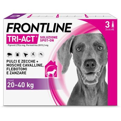 Frontline Tri-Act x3 Pipette, Antiparassitario Per Cani (20-40Kg) Contro Parassiti E Insetti Volanti 3 pz Pipette monodose Frontline Tri-Act x3 Pipette, Antiparassitario Per Cani (20-40Kg) Contro Parassiti E Insetti Volanti 3 pz Pipette monodose