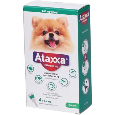 Krka Farmaceutici Ataxxa 200mg/40mg Soluzione Spot-On per Cani - 4 Pipette Krka Farmaceutici Ataxxa 200mg/40mg Soluzione Spot-On per Cani - 4 Pipette
