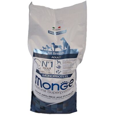 Cibo per cani Monge Trota e Riso - Tutte le razze 12kg Cibo per cani Monge Trota e Riso - Tutte le razze 12kg