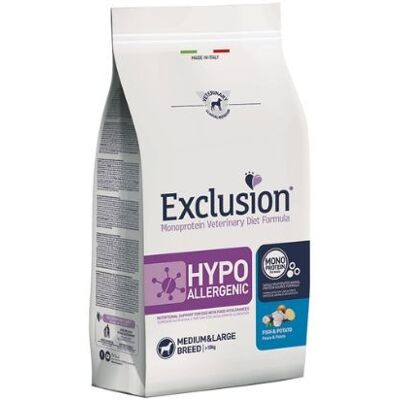 Exclusion Dog Diet Hypoallergenic Adult Medium Large Pesce e Patate 12kg Exclusion Dog Diet Hypoallergenic Adult Medium Large Pesce e Patate 12kg
